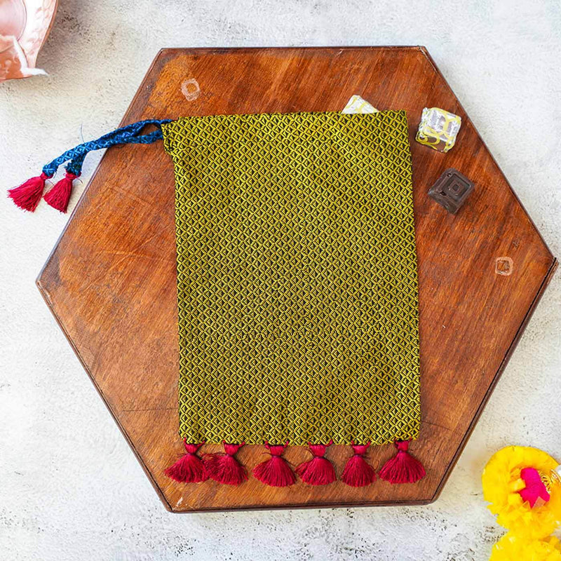 Handstitched Khun Potli with Tassels - Green