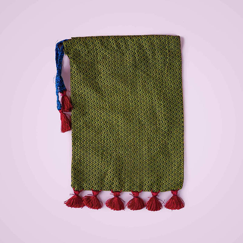 Handstitched Khun Potli with Tassels - Green
