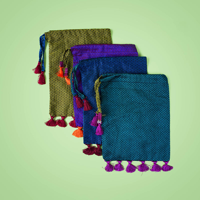 Plain Handstitched Khun Potli with Tassels - Set of 4