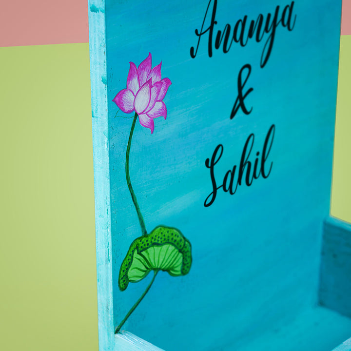 Blue Hand painted Pine Wood Planter Nameboard - Couple Names