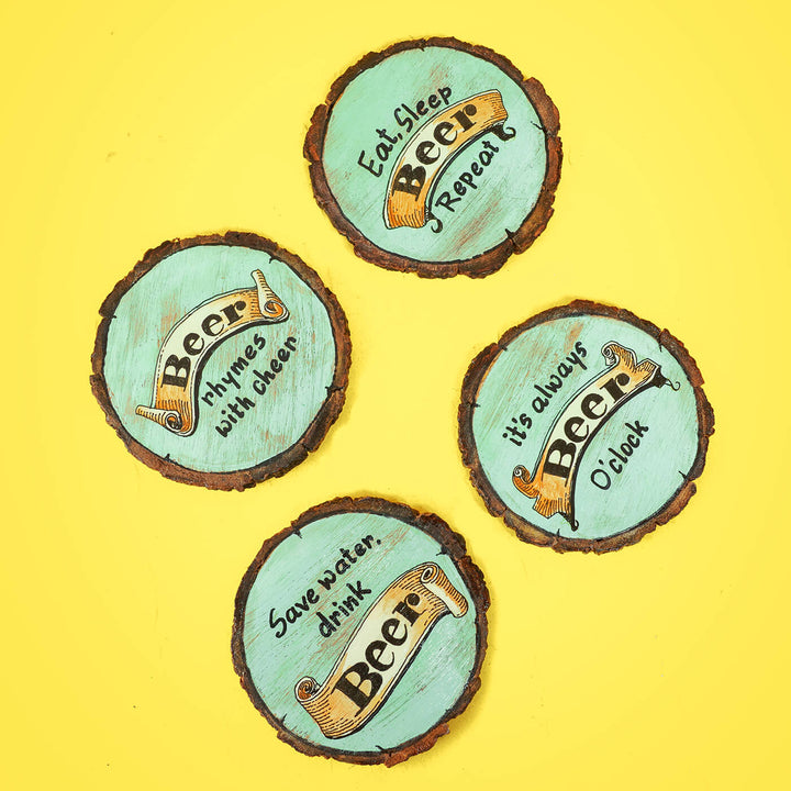 Bark Coasters for Beer Lovers - Set of 4 - Zwende