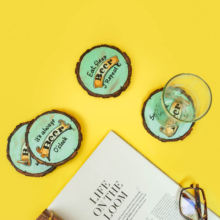 Bark Coasters for Beer Lovers - Set of 4 - Zwende