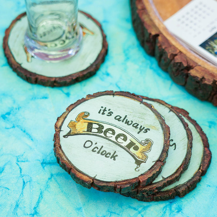 Bark Coasters for Beer Lovers - Set of 4 - Zwende