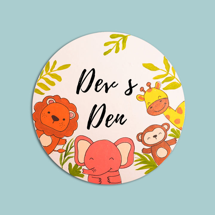 Handpainted Round Jungle Theme Kids' Nameplate