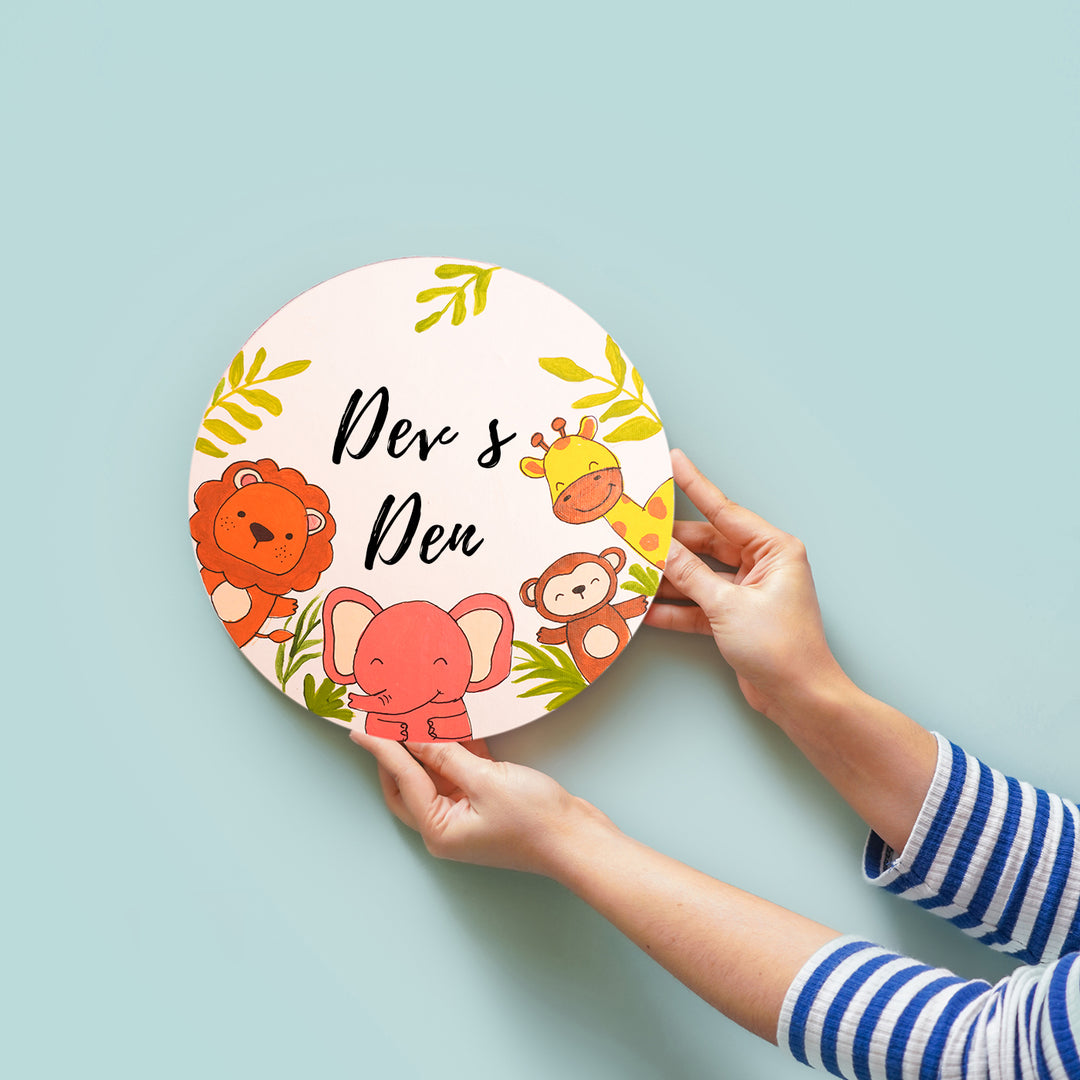 Handpainted Round Jungle Theme Kids' Nameplate