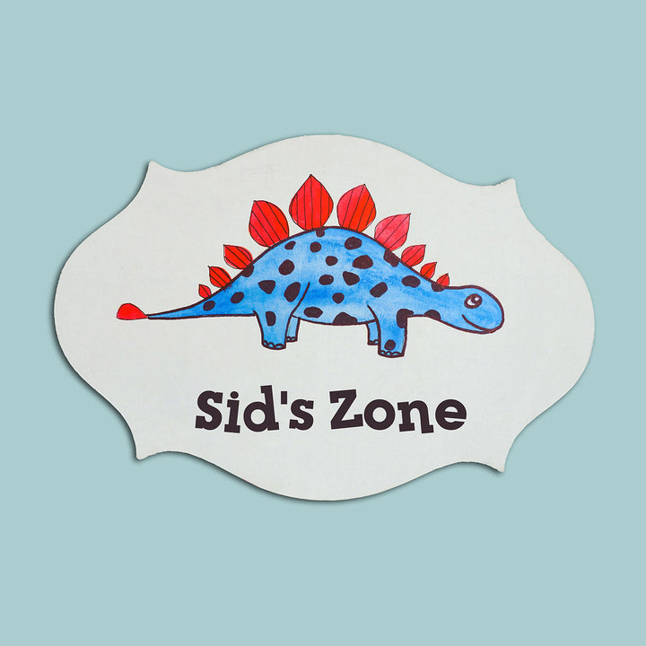 Handpainted Victorian Rectangle Dinosaur Theme Kids' Nameplate