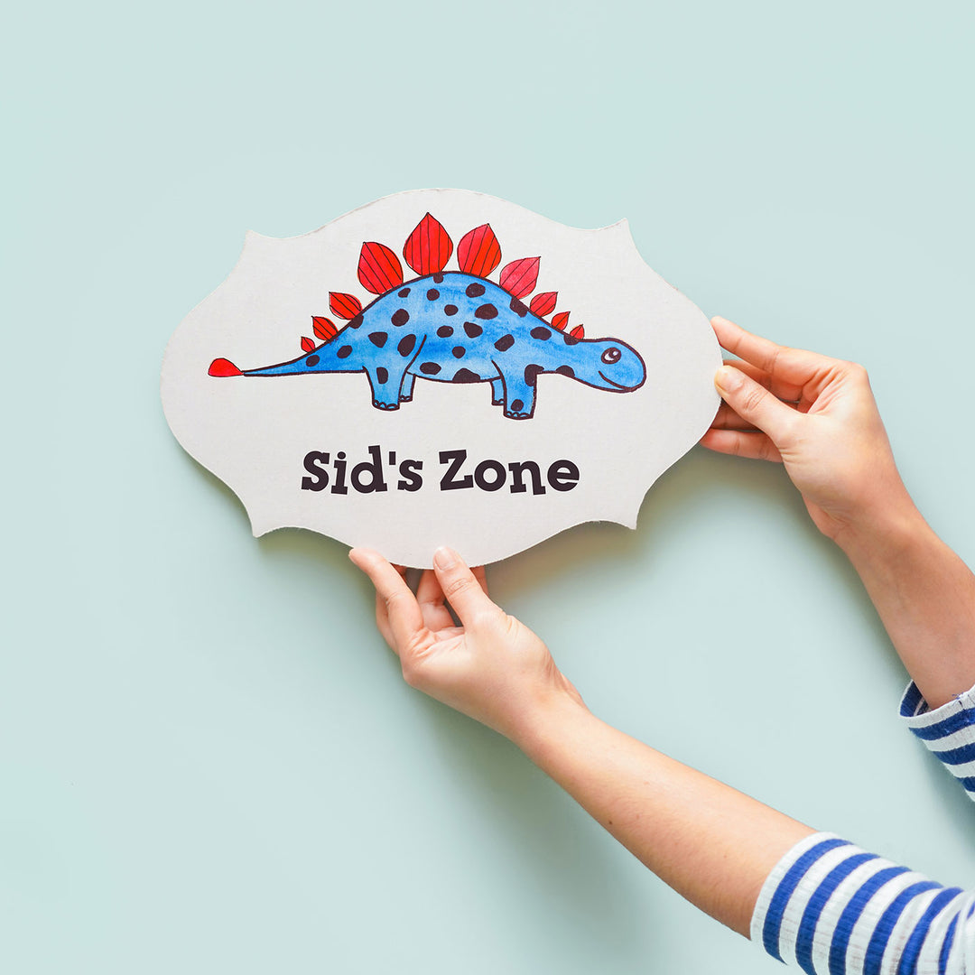 Handpainted Victorian Rectangle Dinosaur Theme Kids' Nameplate