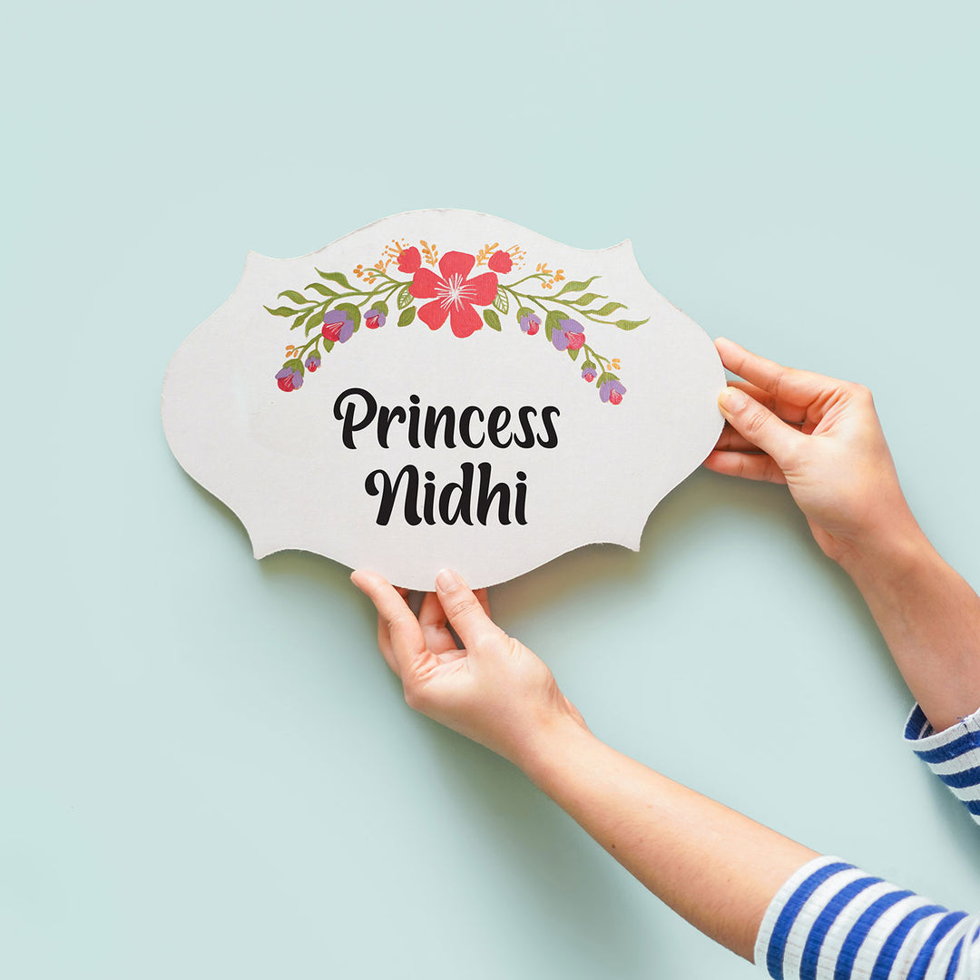 Handpainted Victorian Rectangle Floral Theme Kids' Nameplate