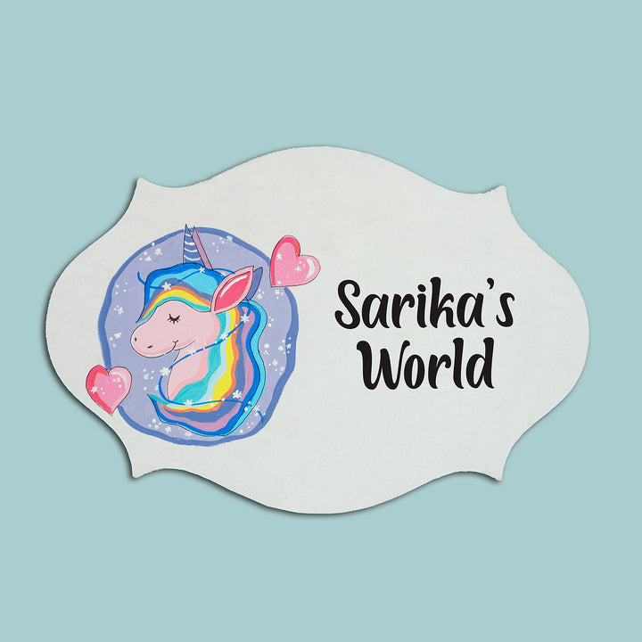 Handpainted Victorian Oval Unicorn Theme Kids' Nameplate