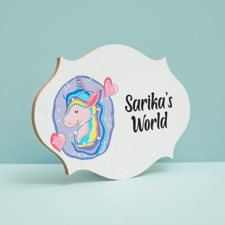Handpainted Victorian Oval Unicorn Theme Kids' Nameplate