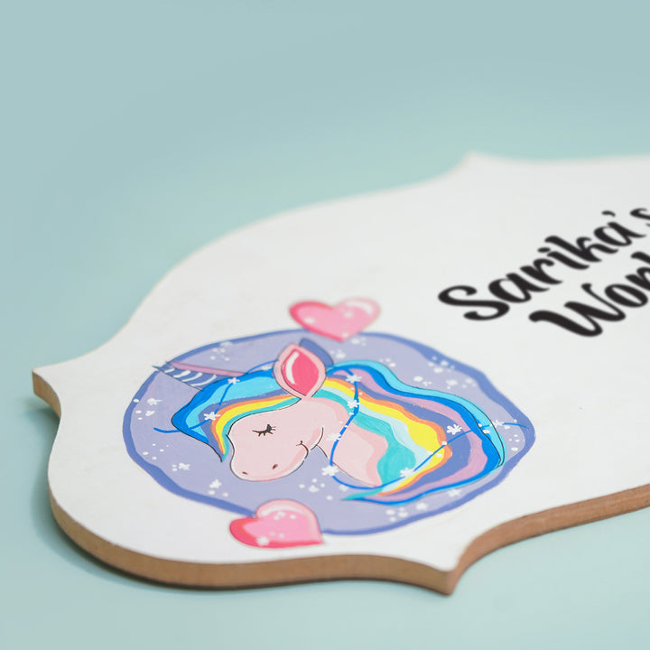 Handpainted Victorian Oval Unicorn Theme Kids' Nameplate