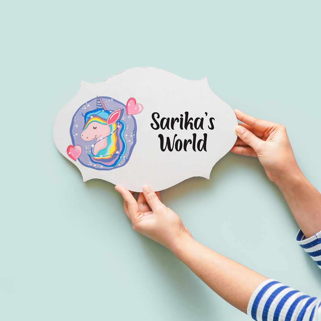 Handpainted Victorian Oval Unicorn Theme Kids' Nameplate