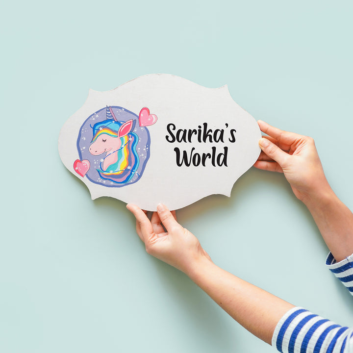 Handpainted Victorian Oval Unicorn Theme Kids' Nameplate