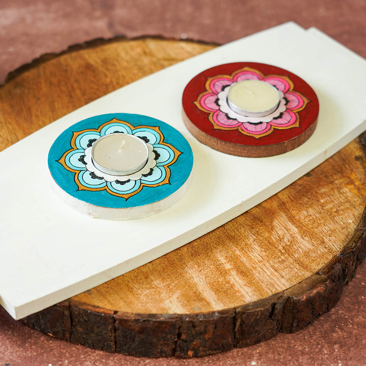 Blue and Maroon Mandala Tealight Holders