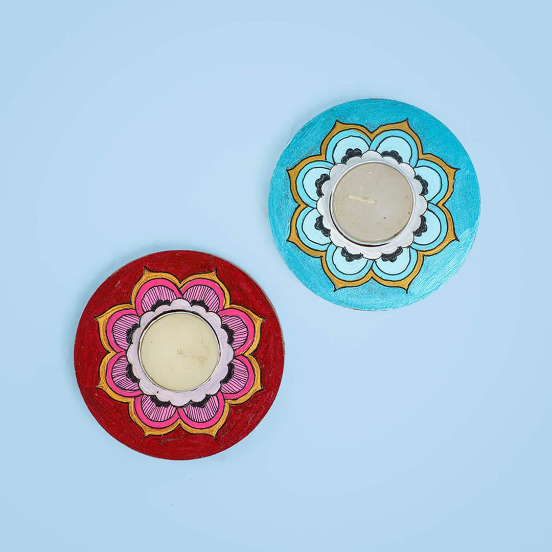 Blue and Maroon Mandala Tealight Holders