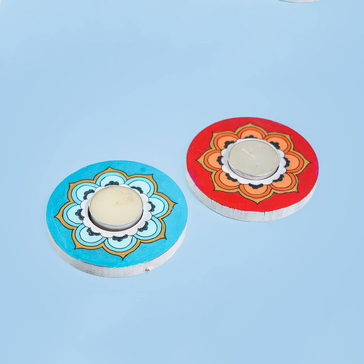 Blue and Orange Mandala Tealight Holders