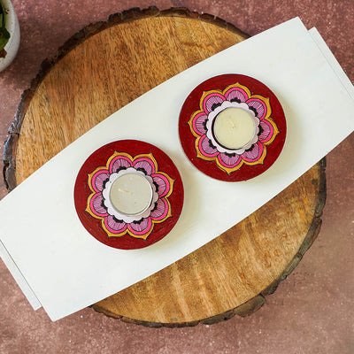 Maroon Mandala Tealight Holders
