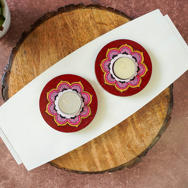 Maroon Mandala Tealight Holders