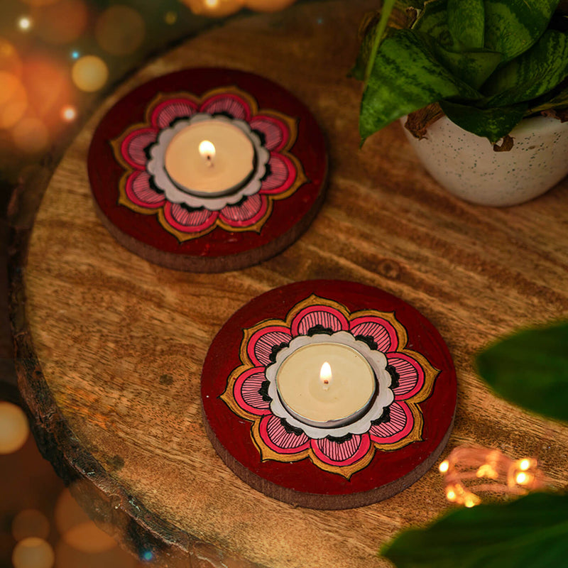 Maroon Mandala Tealight Holders