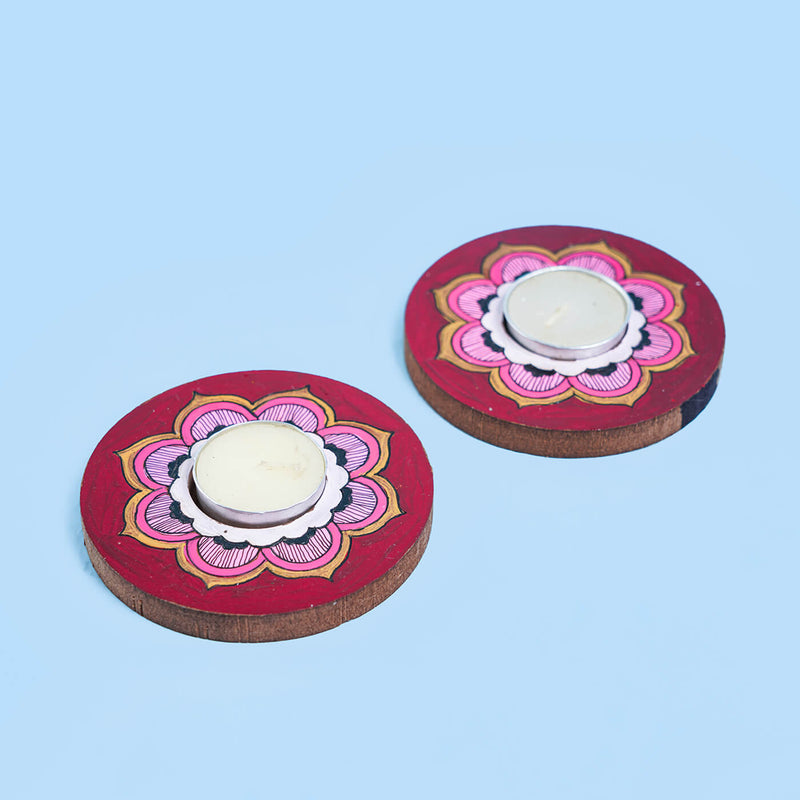 Maroon Mandala Tealight Holders