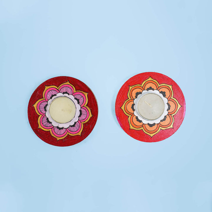 Orange and Maroon Mandala Tealight Holders