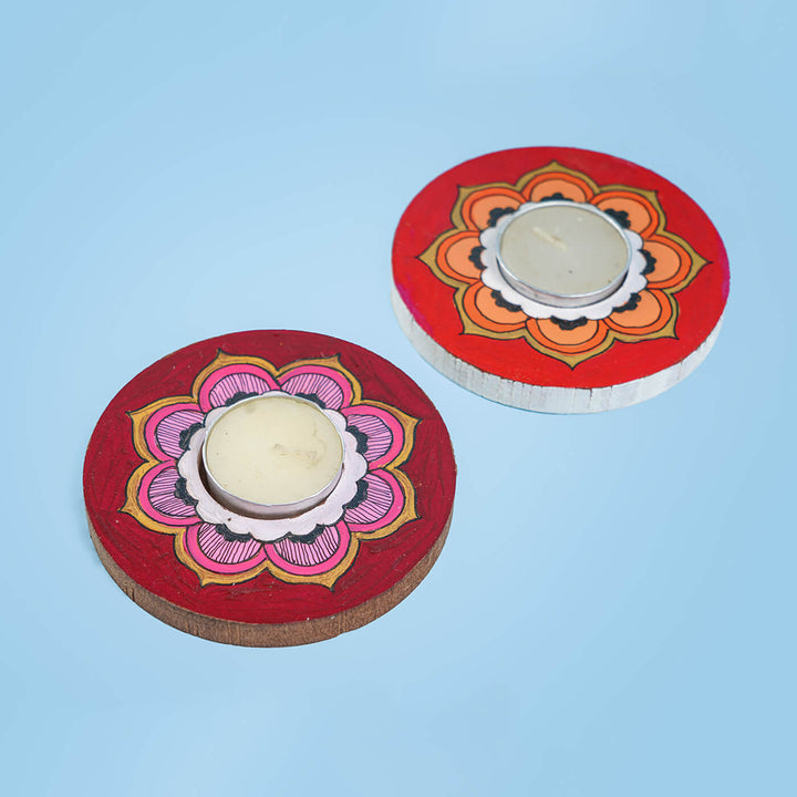 Orange and Maroon Mandala Tealight Holders