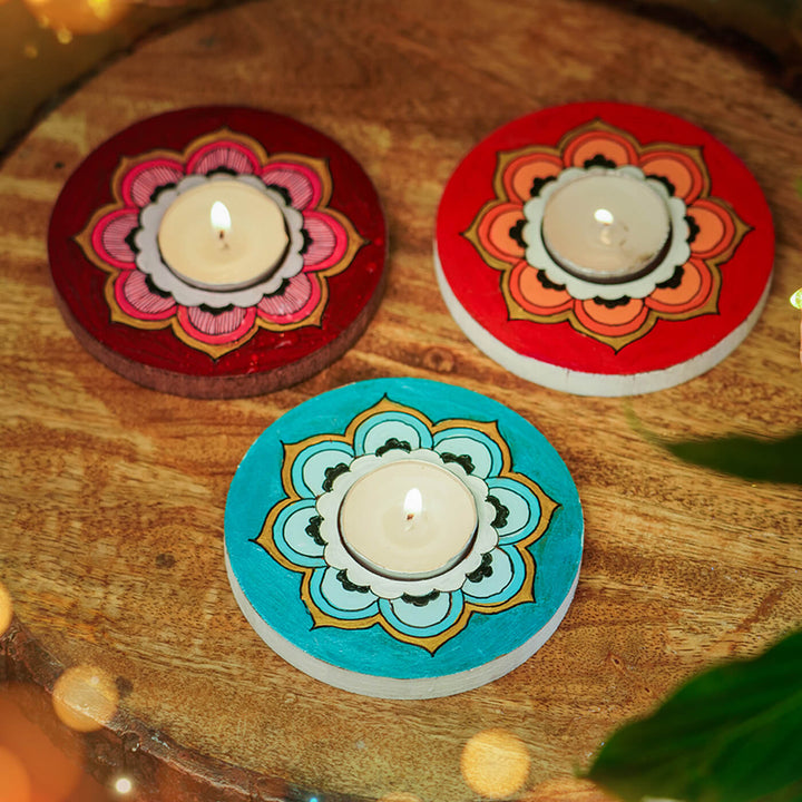Orange, Blue and Maroon Mandala Tealight Holders