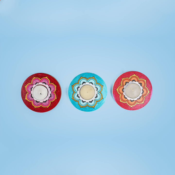 Orange, Blue and Maroon Mandala Tealight Holders