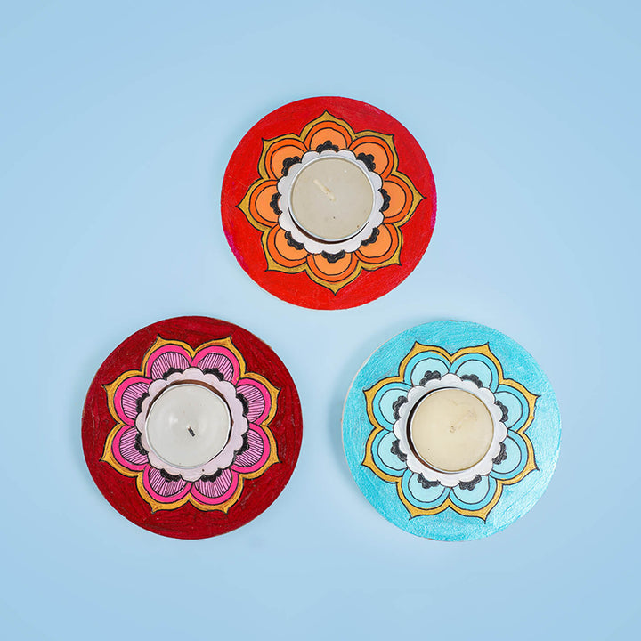 Orange, Blue and Maroon Mandala Tealight Holders