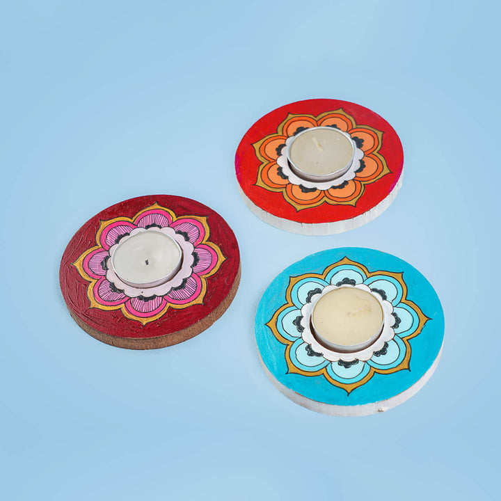 Orange, Blue and Maroon Mandala Tealight Holders