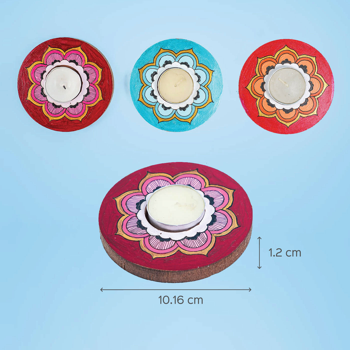 Orange and Maroon Mandala Tealight Holders Zwende