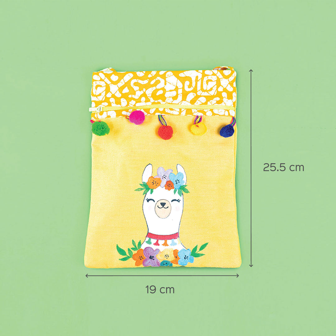 Cute Llama Yellow Cotton Sling Bag