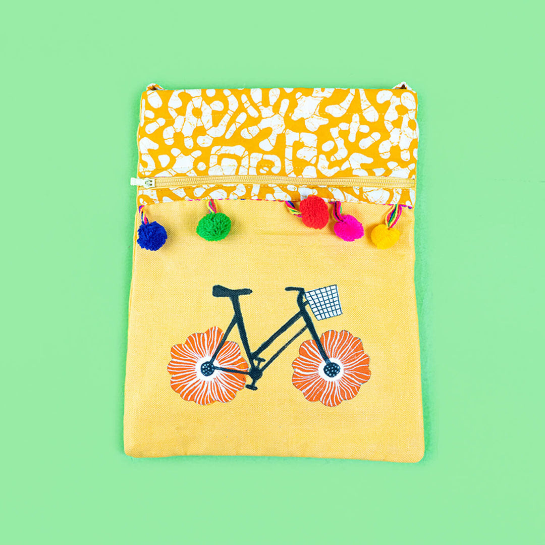 Yellow Cycle Cotton Sling Bag