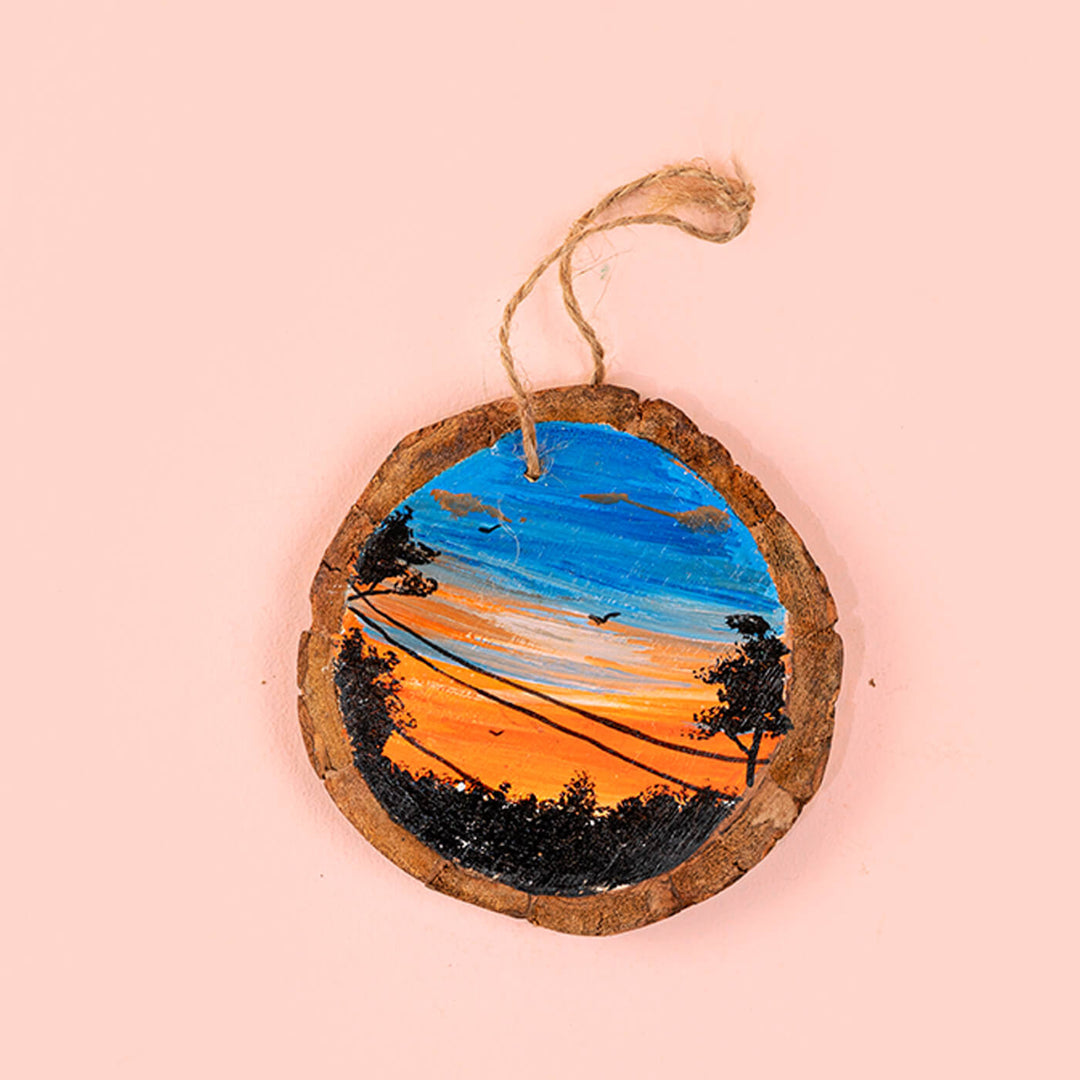 Blue Sunset Mango Wood Bark Wall Decor