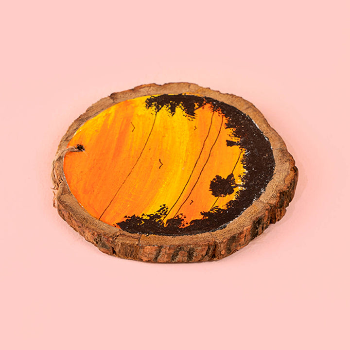 Orange Sunset Mango Wood Bark Wall Decor