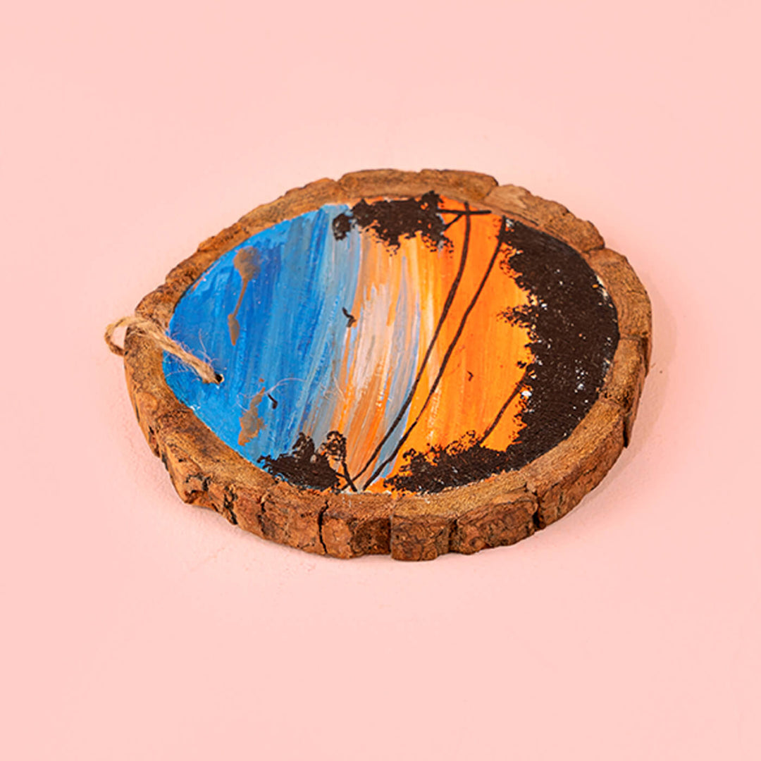 Blue Sunset Mango Wood Bark Wall Decor