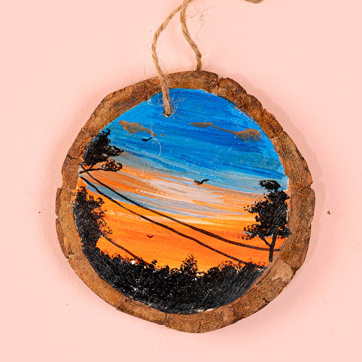 Blue Sunset Mango Wood Bark Wall Decor