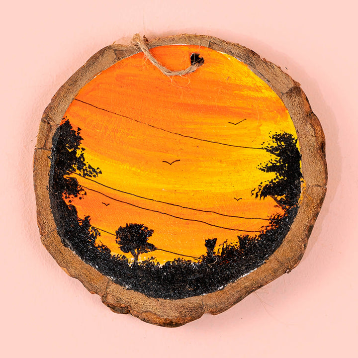 Orange Sunset Mango Wood Bark Wall Decor