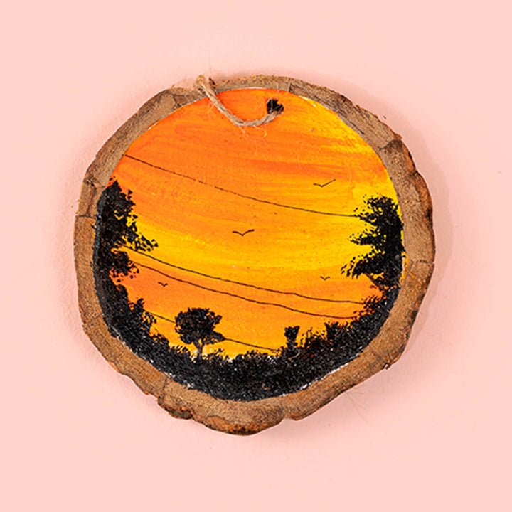 Orange Sunset Mango Wood Bark Wall Decor