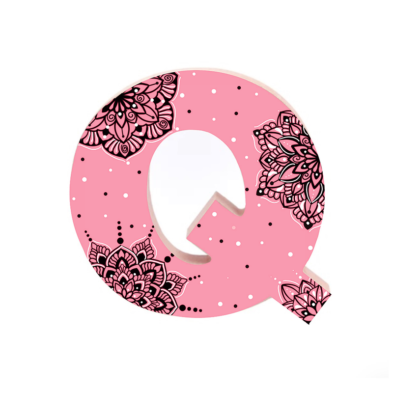 Wall Mountable & Tabletop Mandala Doodle Alphabet - Rose Pink