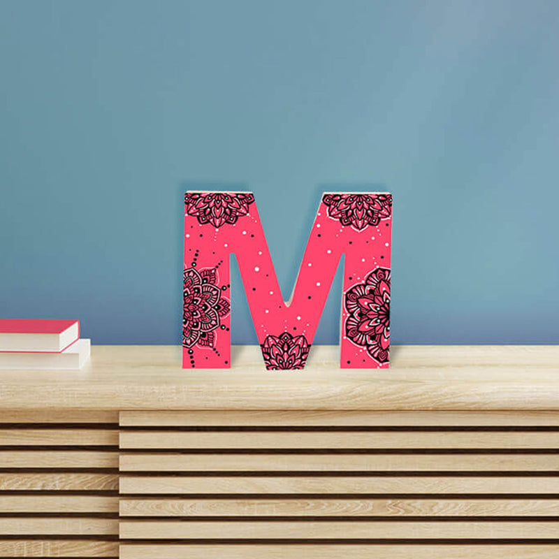 Wall Mountable & Tabletop Mandala Doodle Alphabet - Coral Red