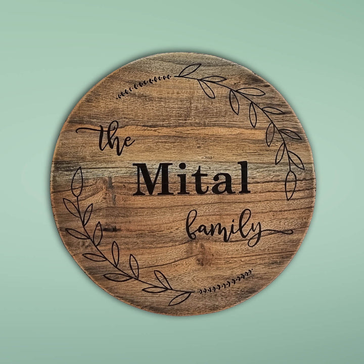 Round Rustic Wood Hand-painted Family Nameboard