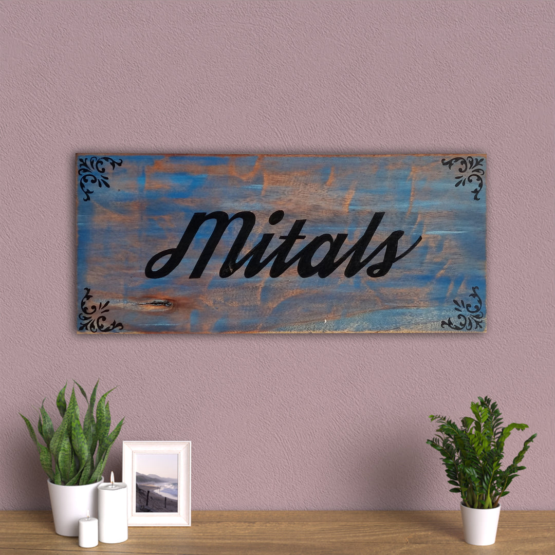 Rustic Wood Hand-painted Rectangular Family Nameboard