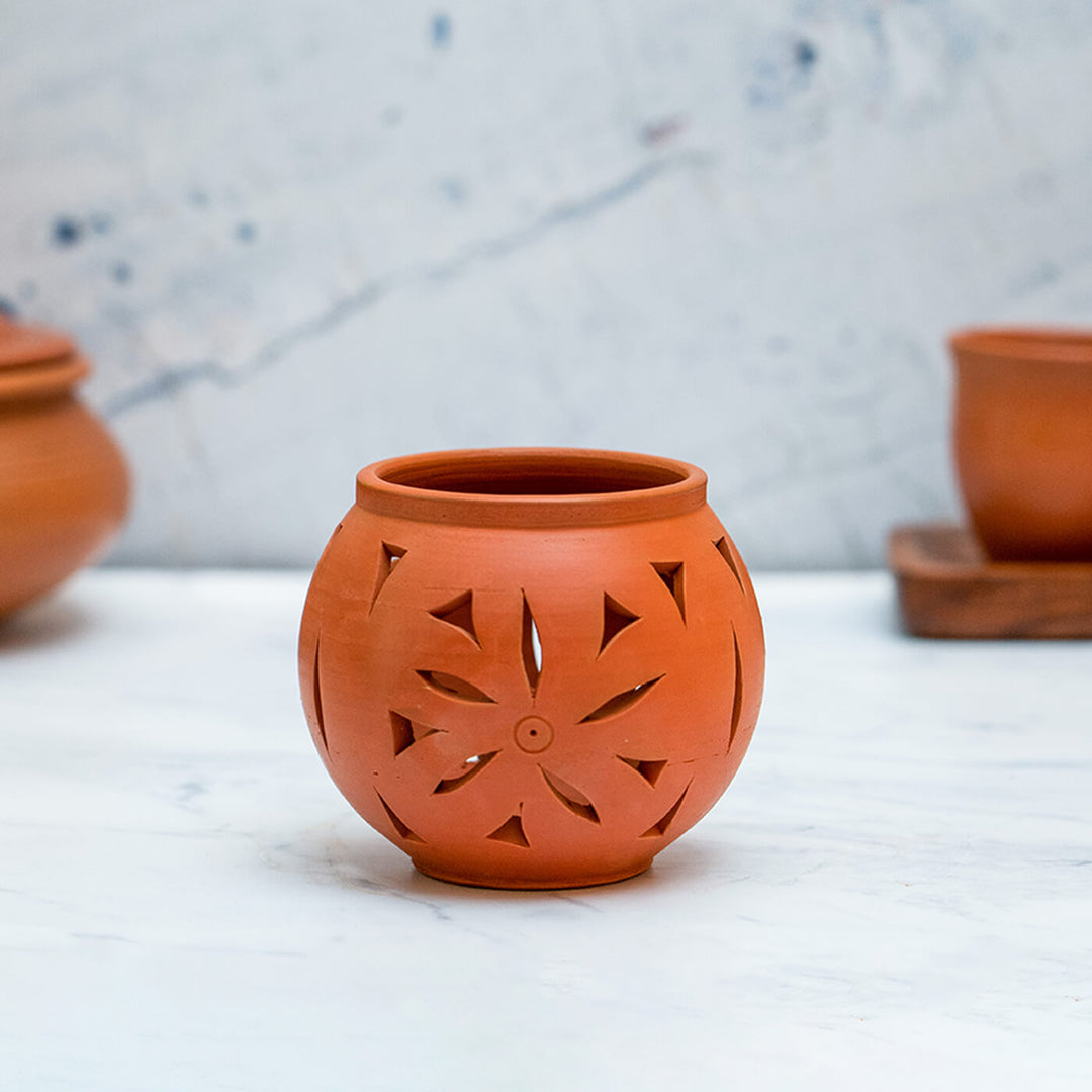 Handmade Terracotta Round Tealight Holder