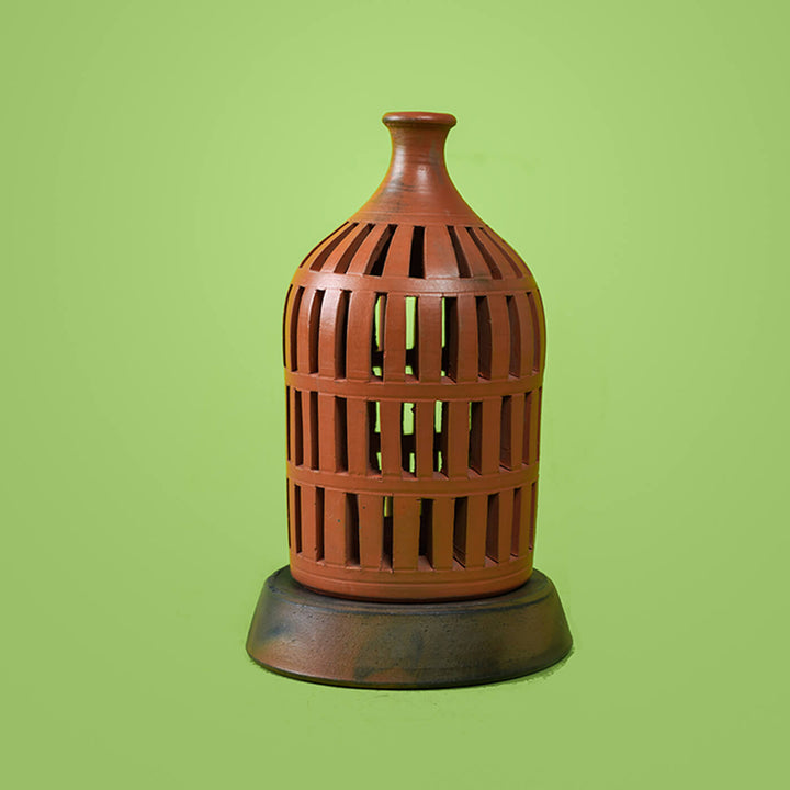 Handcrafted Terracotta Symmetrical Rectangular Cuts Tealight Holder