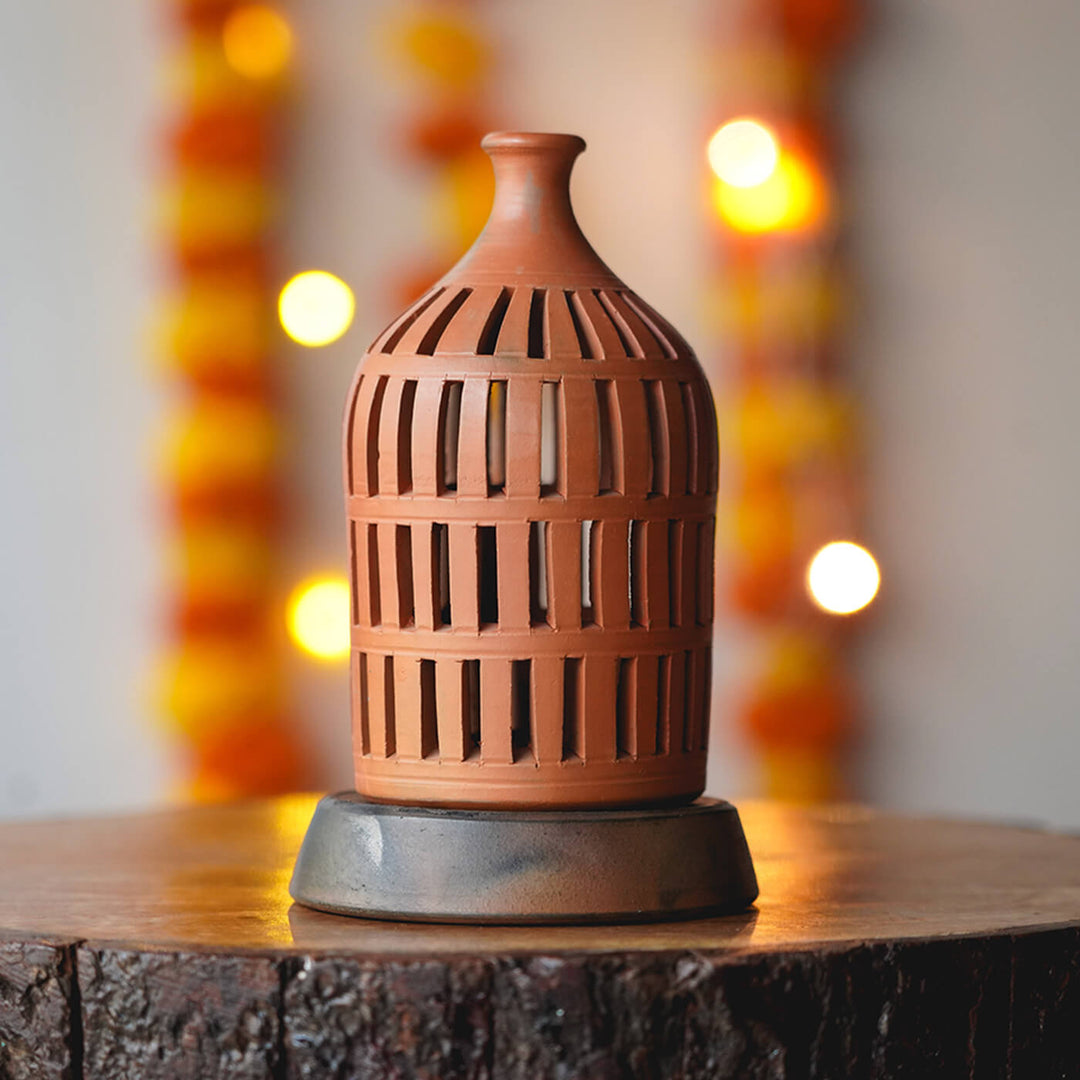 Handcrafted Terracotta Symmetrical Rectangular Cuts Tealight Holder