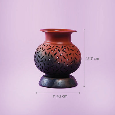 Handcrafted Terracotta Lota Leaf Cut Tealight Holder