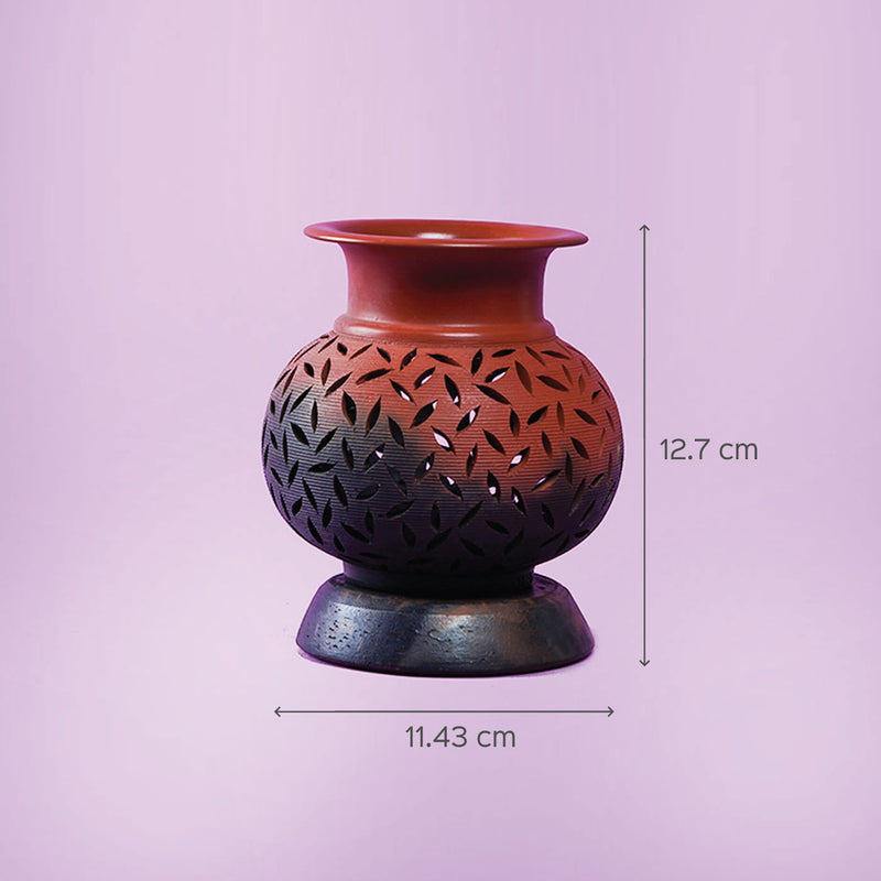 Handcrafted Terracotta Lota Leaf Cut Tealight Holder