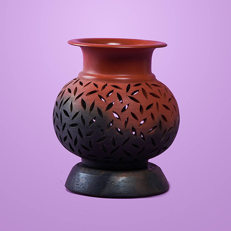 Handcrafted Terracotta Lota Leaf Cut Tealight Holder