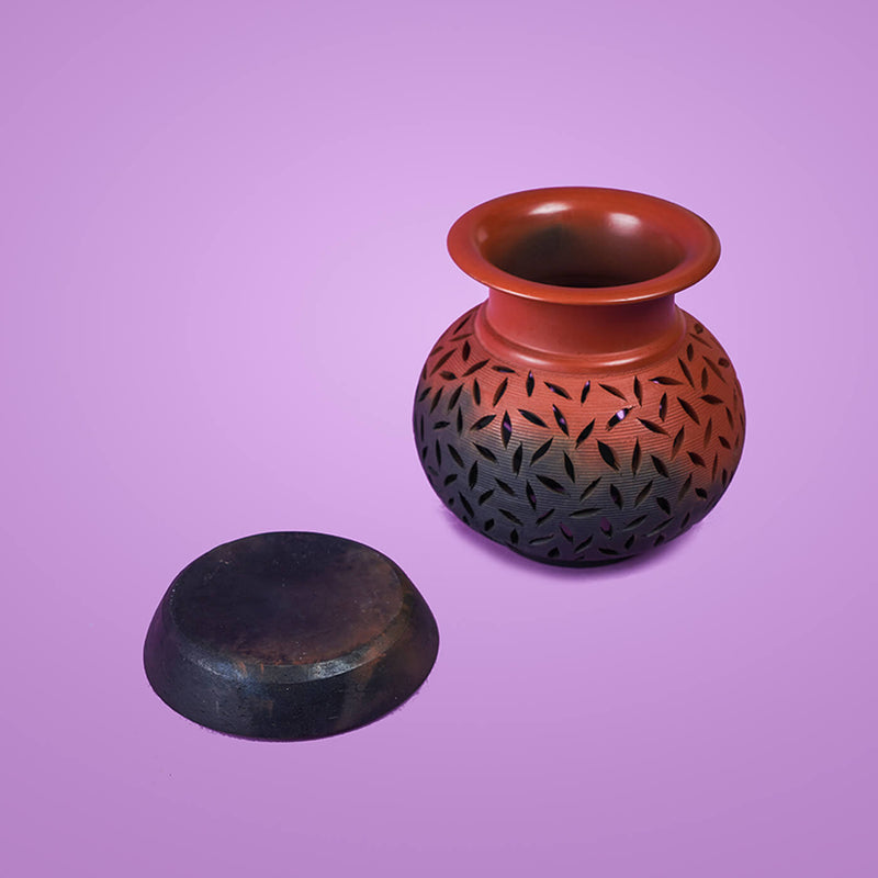 Handcrafted Terracotta Lota Leaf Cut Tealight Holder